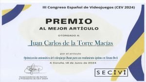 Premio al Mejor Artículo concedido a José M. Aragón-Jurado, Juan Carlos de la Torre, Patricia Rui...
