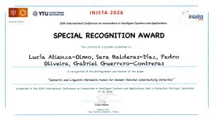Una investigación sobre IA y ciberacoso de género recibe el Special Recognition Award en INISTA 2026